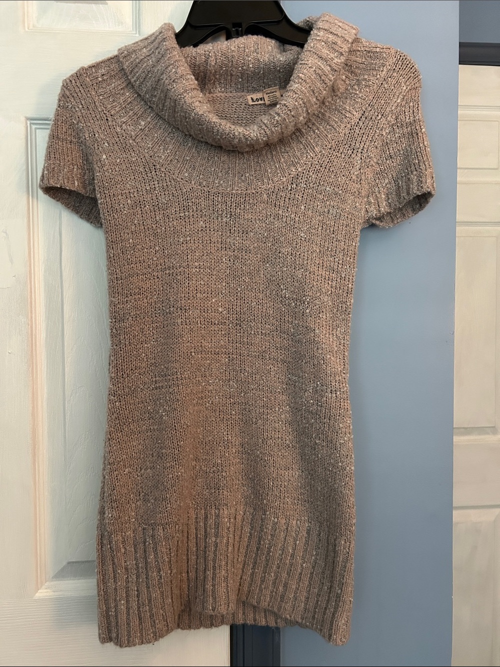 Love By Design Metallic Taupe Short-Sleeve Cowl Neck Tunic